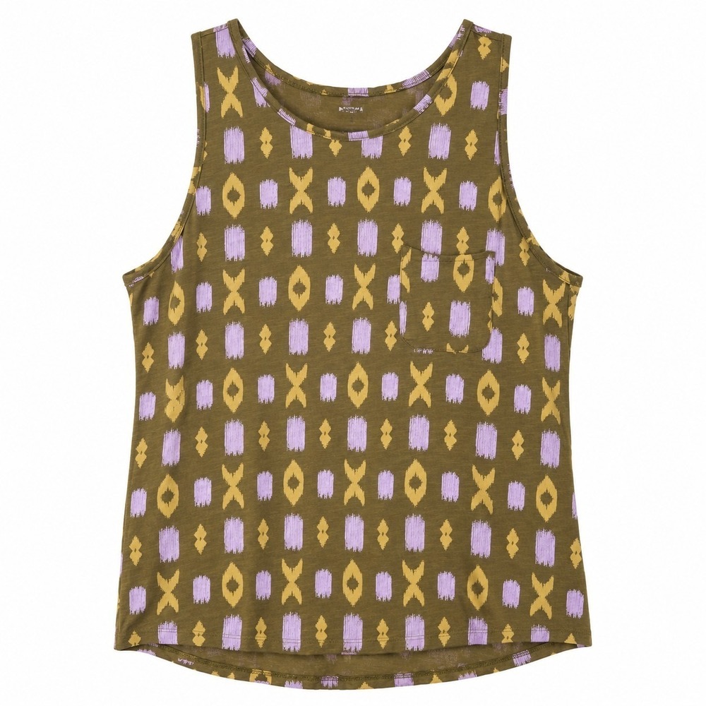 Sonoma Goods For Life Tank‎ Top Womens XL Olive Purple Geometric Print Cotton...